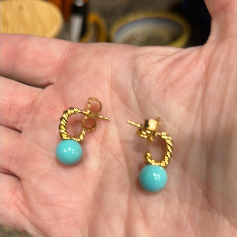 David Yurman Gold and Blue Drop Earrings
